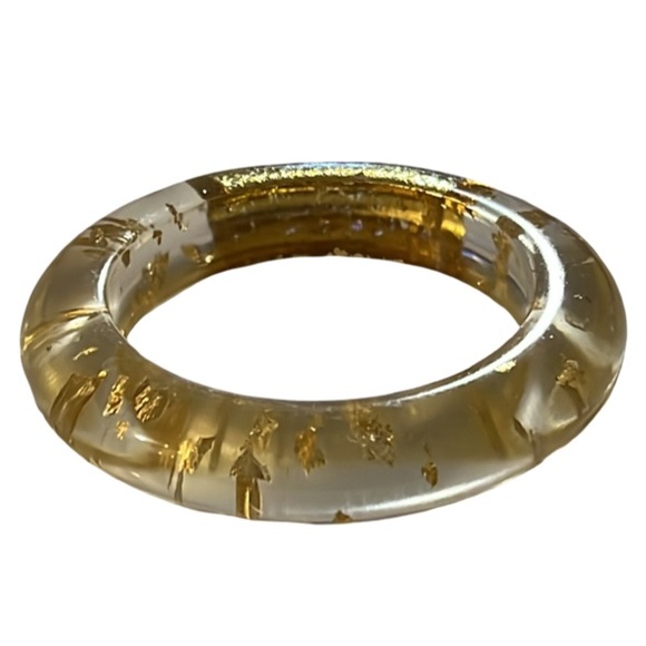 Vintage Art Deco 12KT Gold Dust Flake Infused Clear Lucite Chunky Bangle - Picture 3 of 12